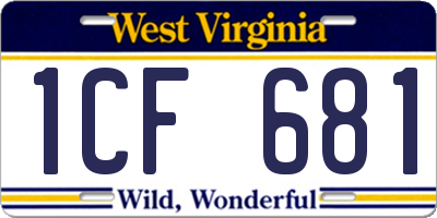 WV license plate 1CF681