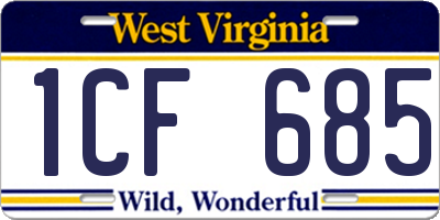 WV license plate 1CF685