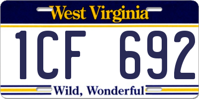 WV license plate 1CF692
