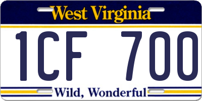 WV license plate 1CF700