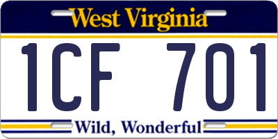 WV license plate 1CF701