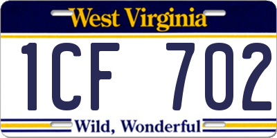 WV license plate 1CF702