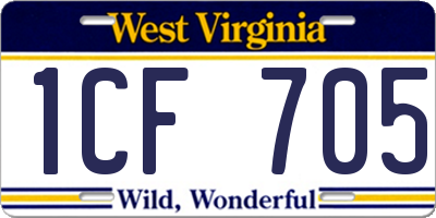 WV license plate 1CF705