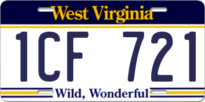 WV license plate 1CF721