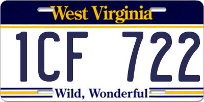 WV license plate 1CF722