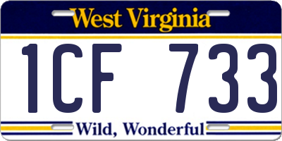 WV license plate 1CF733