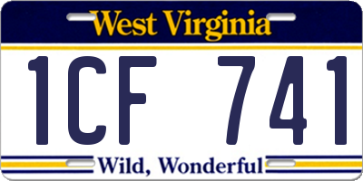 WV license plate 1CF741