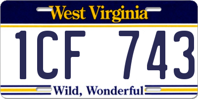 WV license plate 1CF743