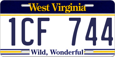 WV license plate 1CF744