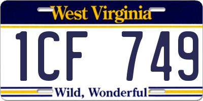 WV license plate 1CF749