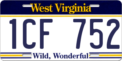 WV license plate 1CF752
