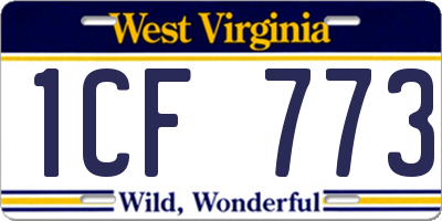 WV license plate 1CF773