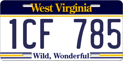 WV license plate 1CF785