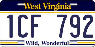 WV license plate 1CF792