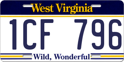 WV license plate 1CF796