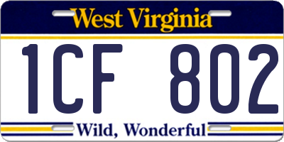 WV license plate 1CF802