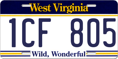 WV license plate 1CF805