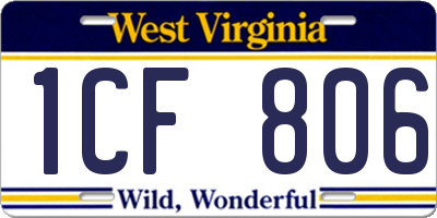 WV license plate 1CF806