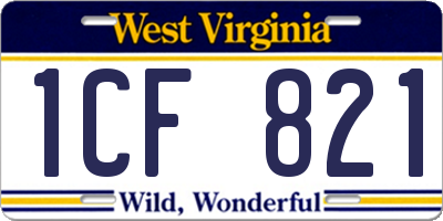 WV license plate 1CF821