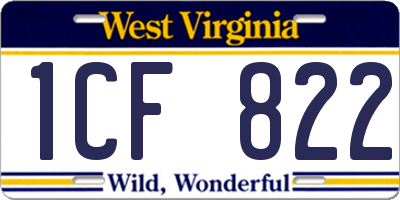 WV license plate 1CF822