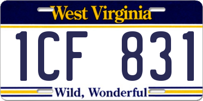 WV license plate 1CF831