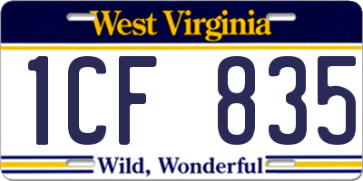 WV license plate 1CF835