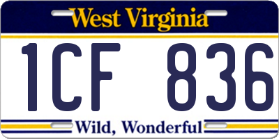 WV license plate 1CF836