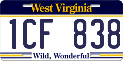 WV license plate 1CF838