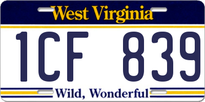 WV license plate 1CF839