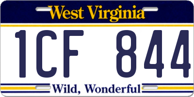 WV license plate 1CF844