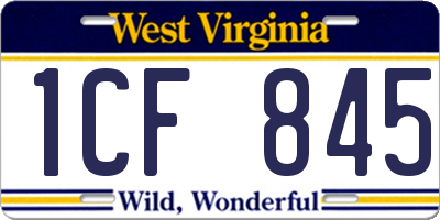 WV license plate 1CF845