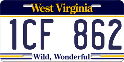 WV license plate 1CF862