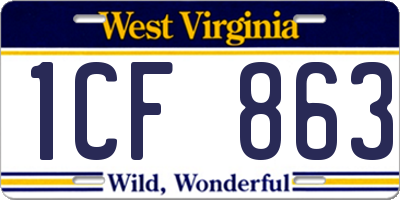 WV license plate 1CF863
