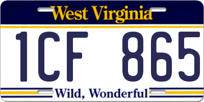 WV license plate 1CF865