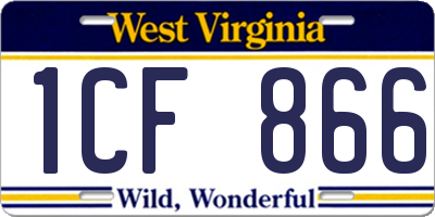 WV license plate 1CF866