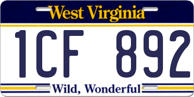 WV license plate 1CF892