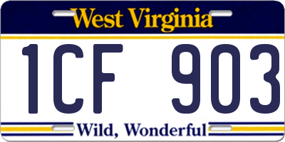 WV license plate 1CF903