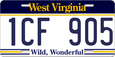WV license plate 1CF905