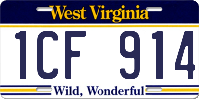 WV license plate 1CF914