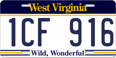 WV license plate 1CF916