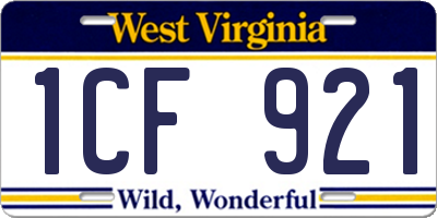 WV license plate 1CF921