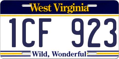 WV license plate 1CF923
