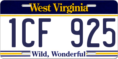 WV license plate 1CF925