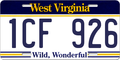 WV license plate 1CF926