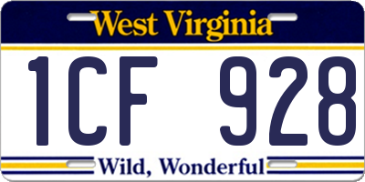 WV license plate 1CF928