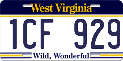 WV license plate 1CF929