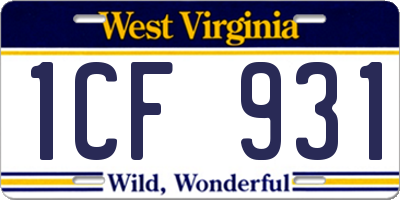 WV license plate 1CF931