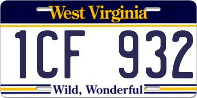 WV license plate 1CF932