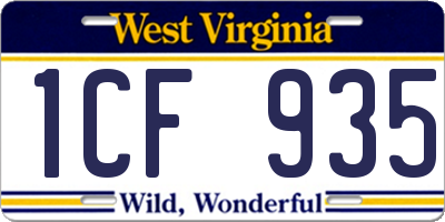 WV license plate 1CF935