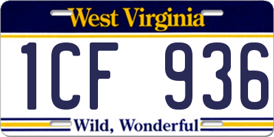 WV license plate 1CF936
